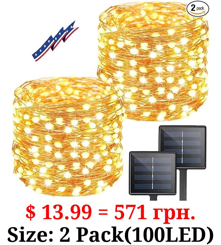 BHCLIGHT Solar String Lights Outdoor, 2-Pack 80FT 200 LED Solar Outdoor Lights, Waterproof Copper Wire 8 Modes Solar Fairy Lights for Garden Patio Tree Christmas Party Wedding Decor(Warm White)