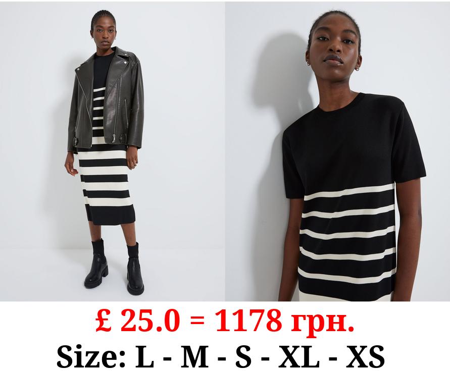 Black Striped Midi T-Shirt Dress