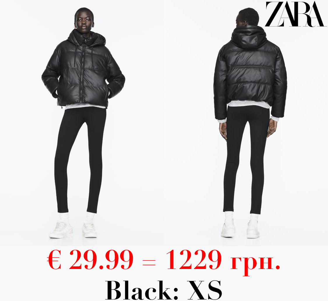 WIND PROTECTION FAUX LEATHER CROPPED PUFFER ANORAK