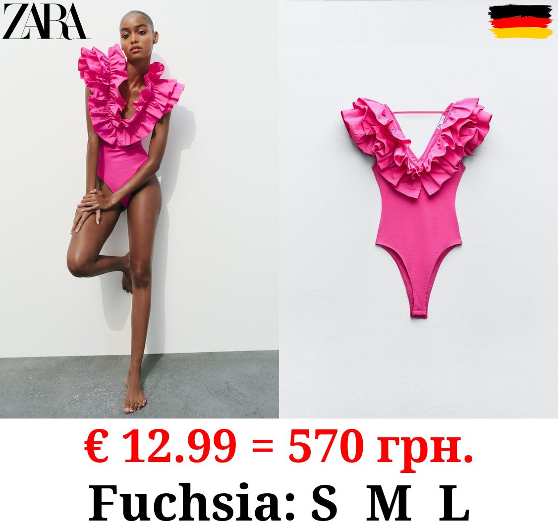 RIBBED BODYSUIT WITH RUFFLES