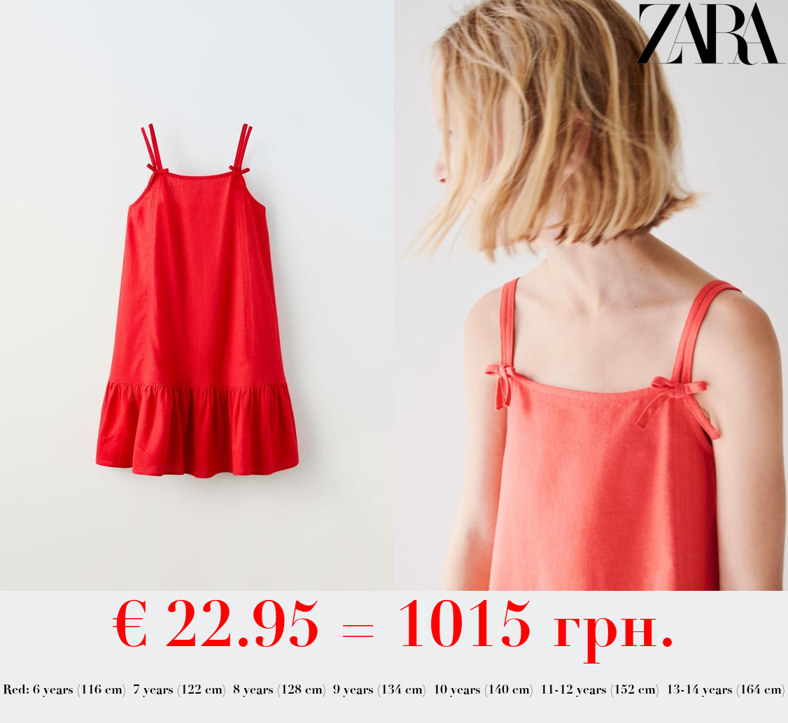 LINEN BLEND DRESS WITH BOWS