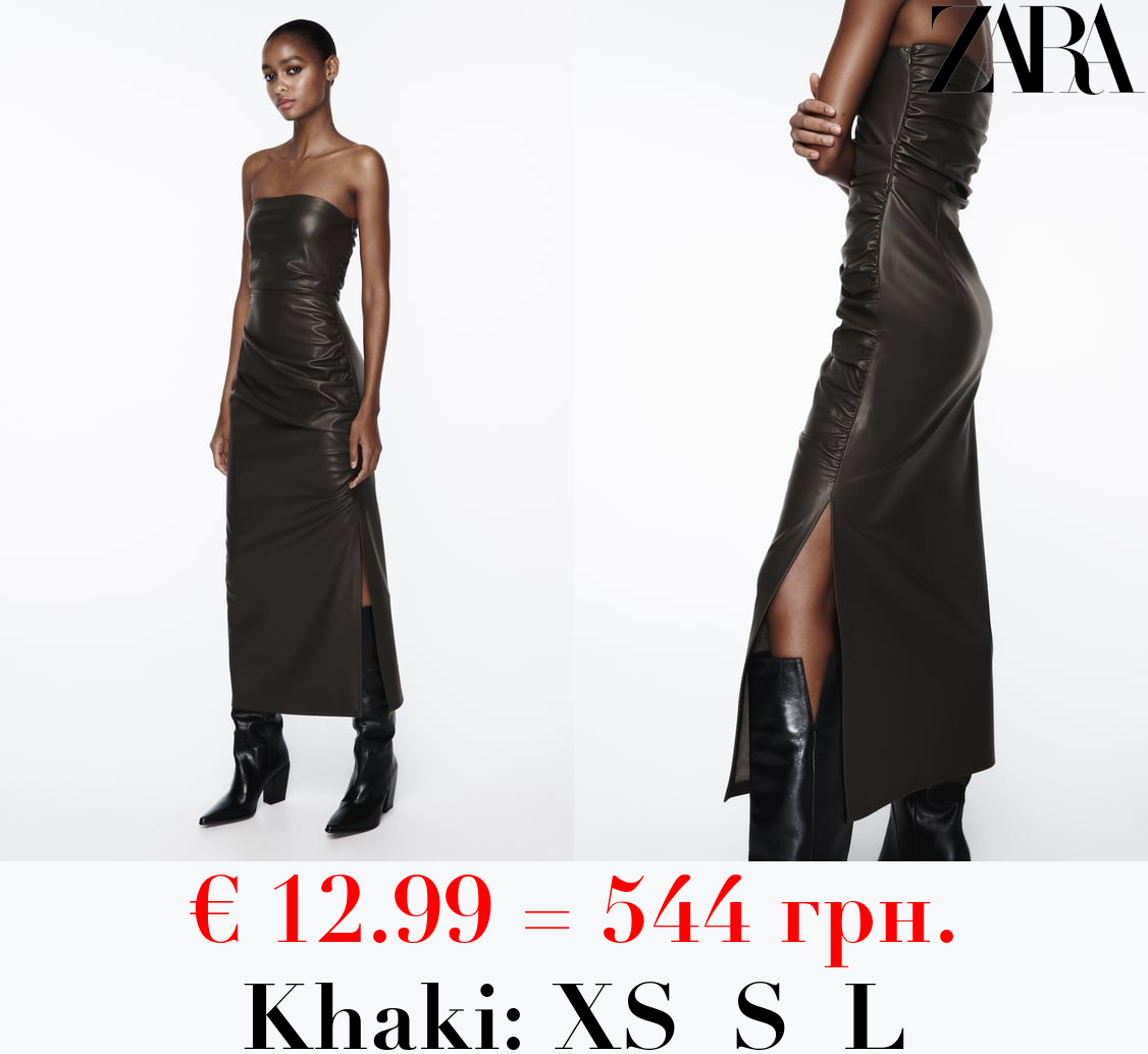 LEATHER EFFECT STRAPLESS DRESS