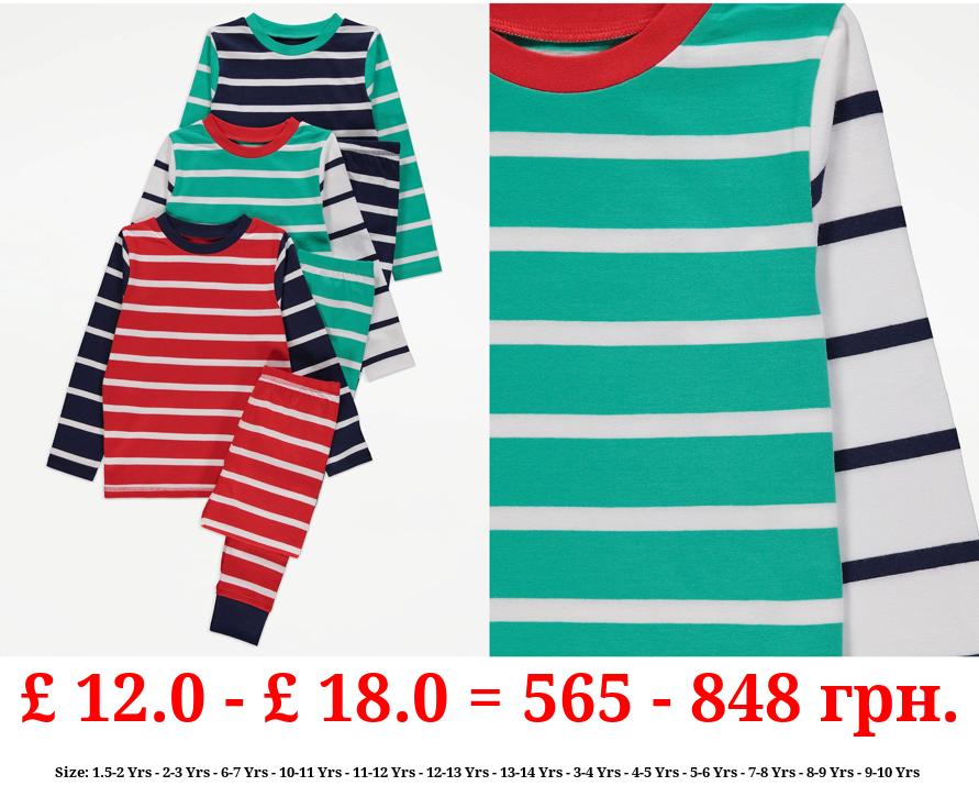 Bright Striped Long Sleeve Pyjamas 3 Pack