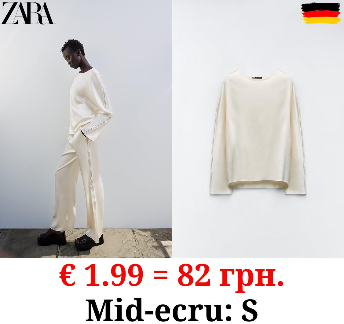 SATIN TOP WITH TOPSTITCHING