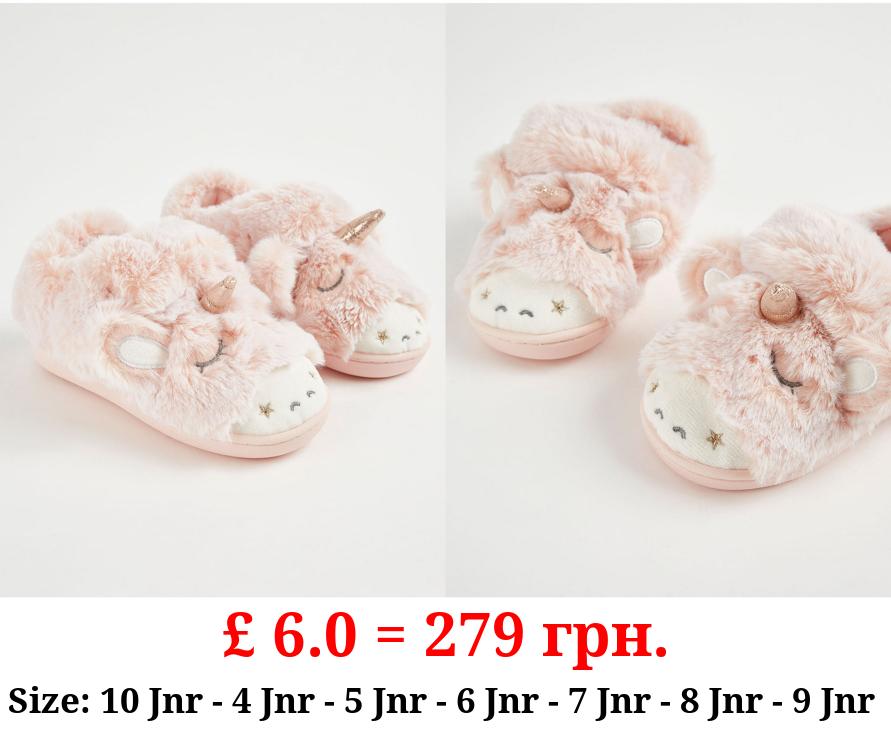 Pink Unicorn Faux Fur Cupsole Slippers