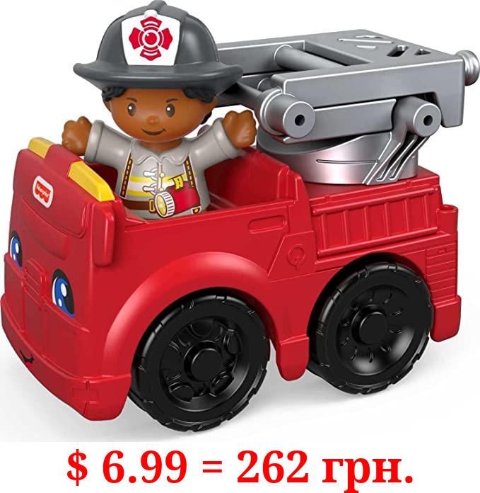 Fisher-Price Little People to The Rescue Fire Truck, Push-Along Vehicle and Figure Set for Toddlers and Preschool Kids