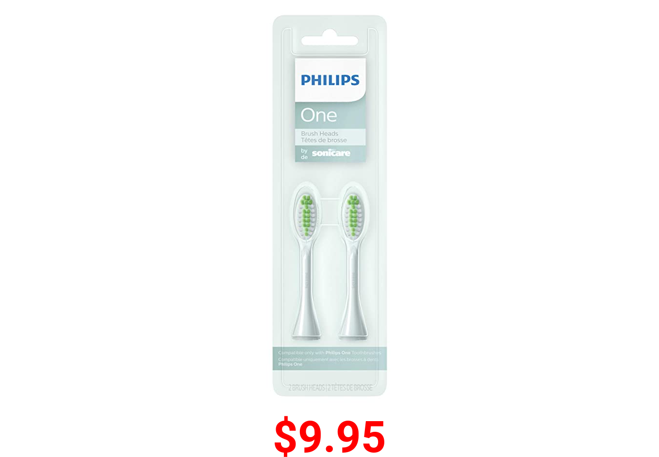 Philips One By Sonicare, 2 Brush Heads, Mint Light Blue, BH1022/03