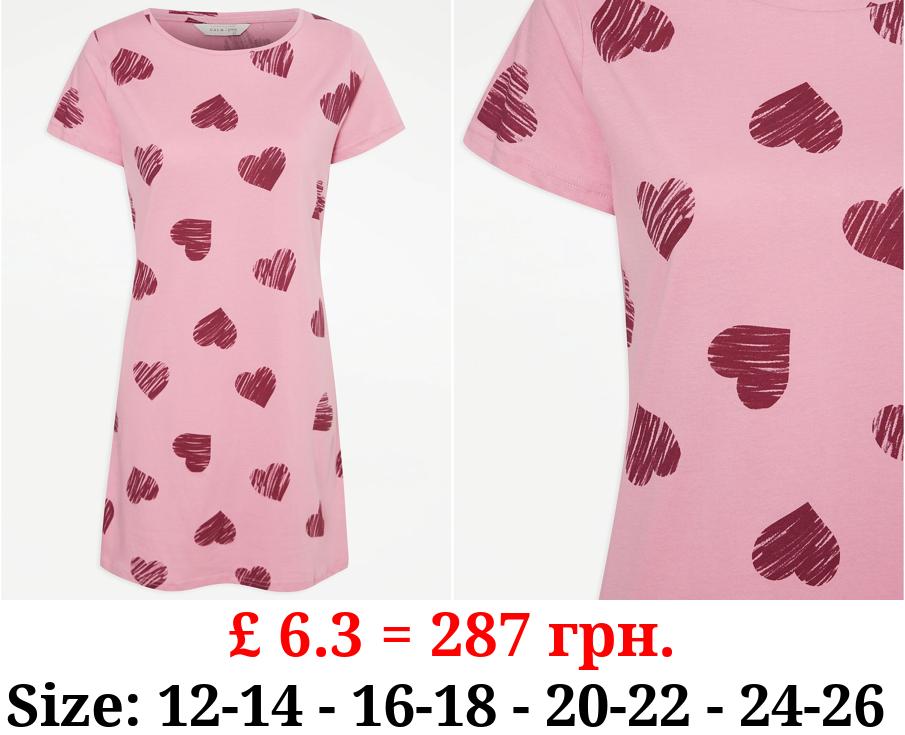 Pink Heart Print Night Dress