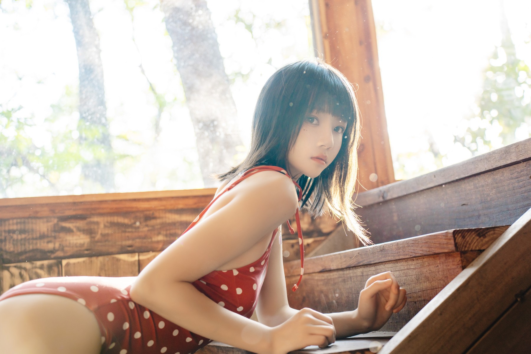 Cosplay 桜桃喵 红波点 Red Polka Dot 38