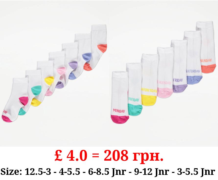 White Days of The Week Ankle Socks 7 Pack