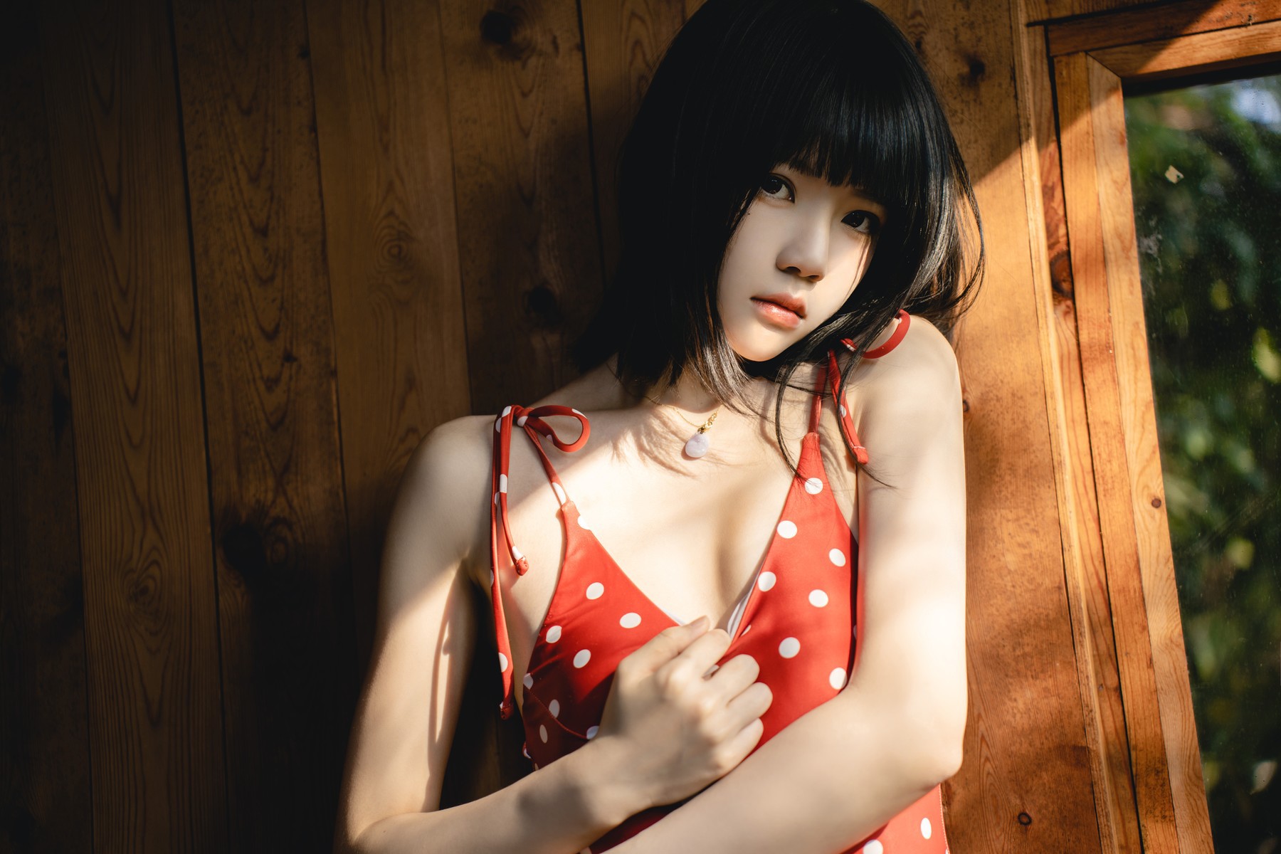 Cosplay 桜桃喵 红波点 Red Polka Dot 7