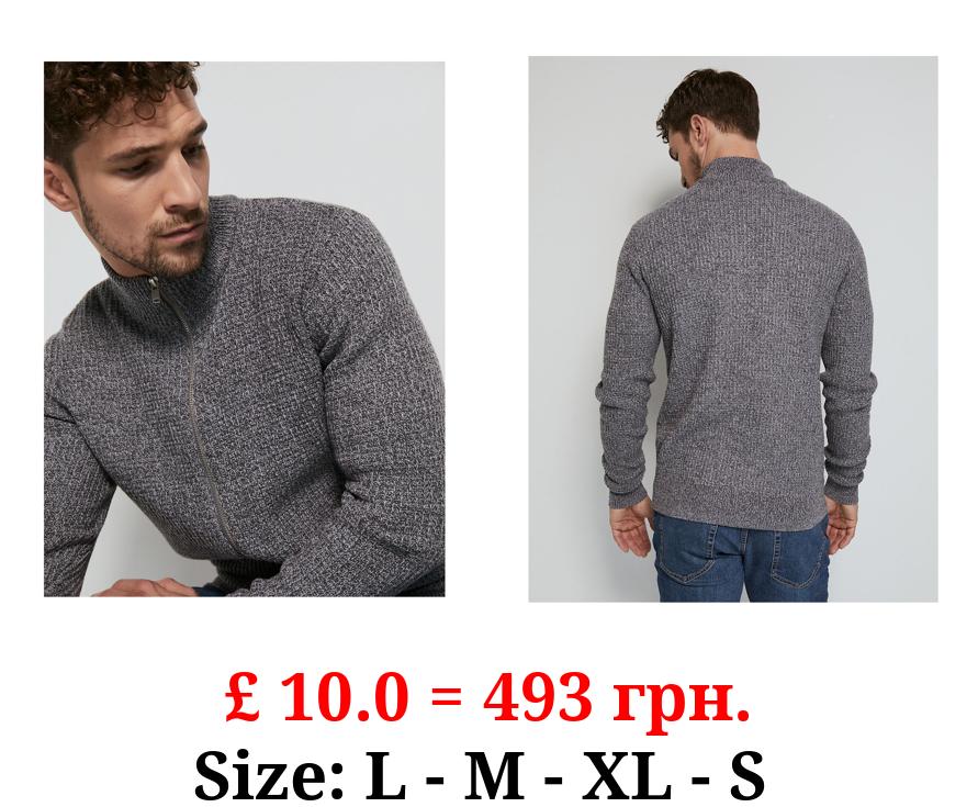 Grey Chunky Knit Zip Up Jumper