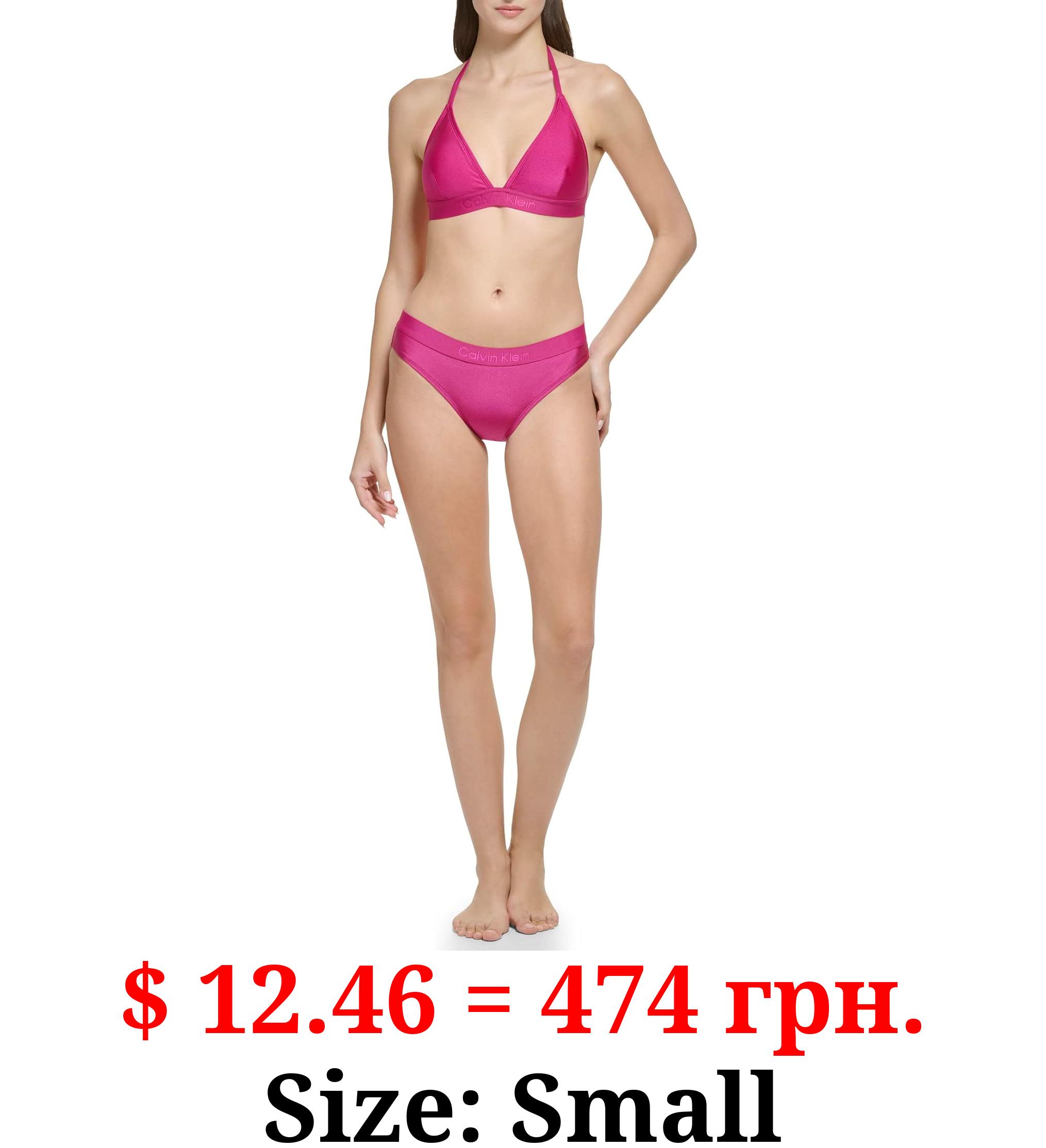 Calvin Klein Women's Standard Removable Soft Cups Bottom Shimmer Fabric Halter Tie Bikini Top 2 Piece Set