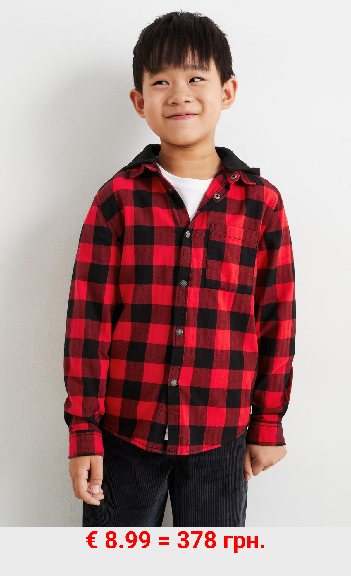 Flanellhemd mit Kapuze - kariert