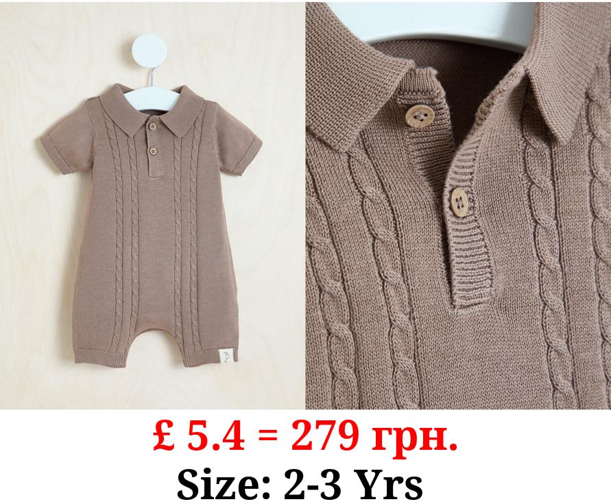 Billie Faiers Brown Cable Knitted Polo Romper