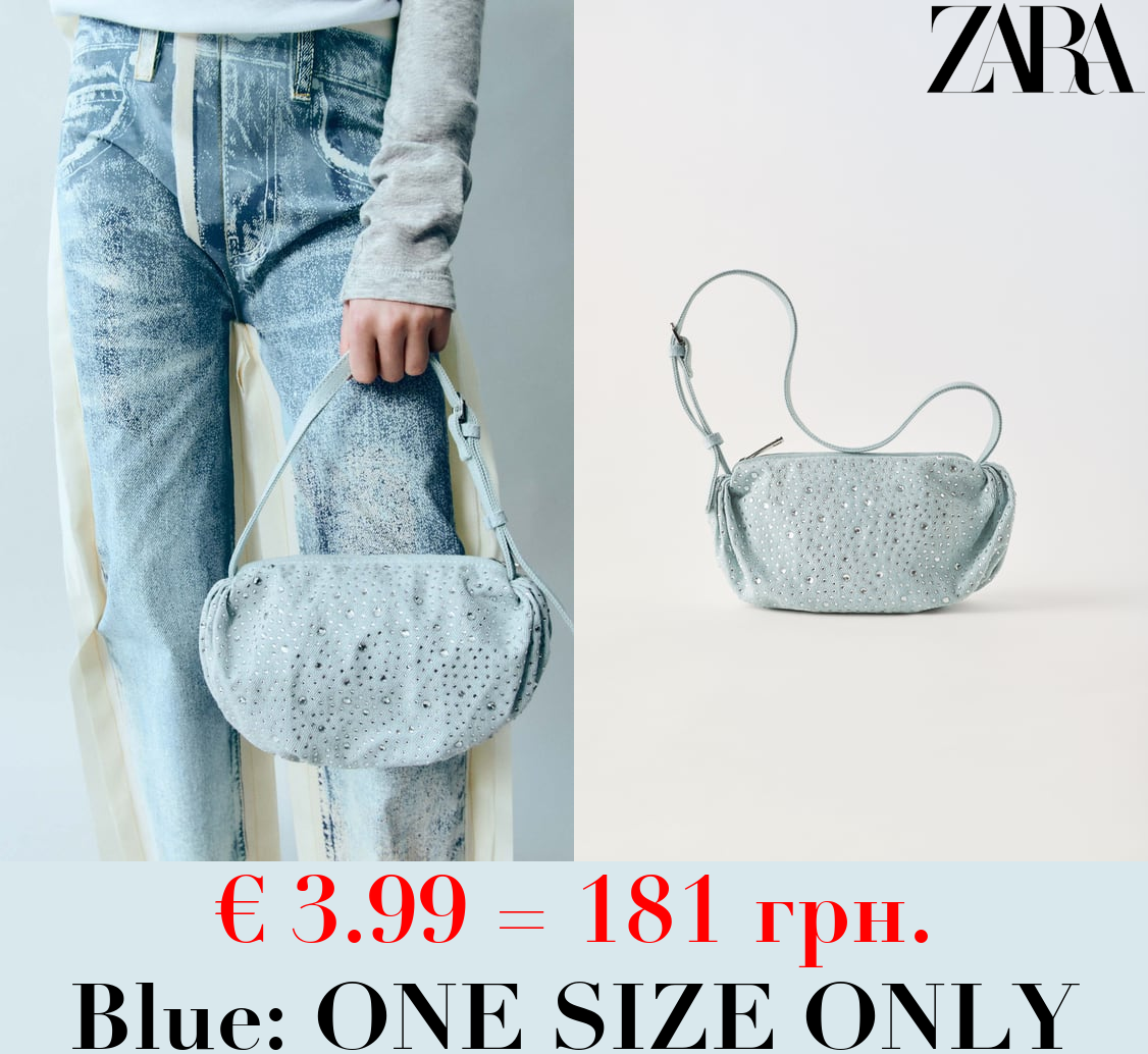DENIM SHOULDER BAG WITH RHINESTONES