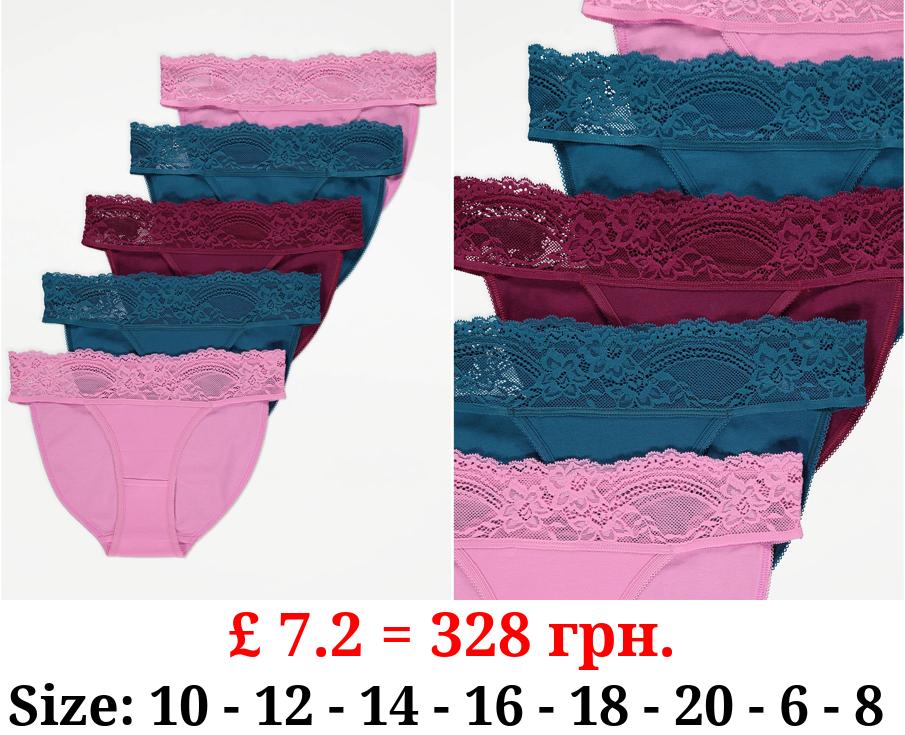 Lace Trim Tanga Briefs 5 Pack