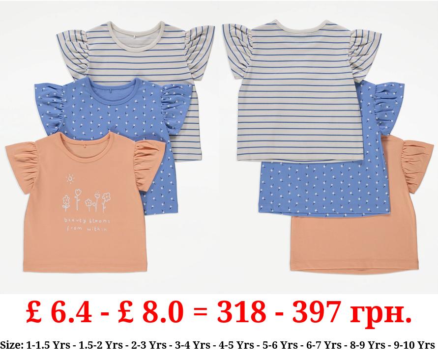 Floral Stripe Frill Sleeve Tops 3 Pack