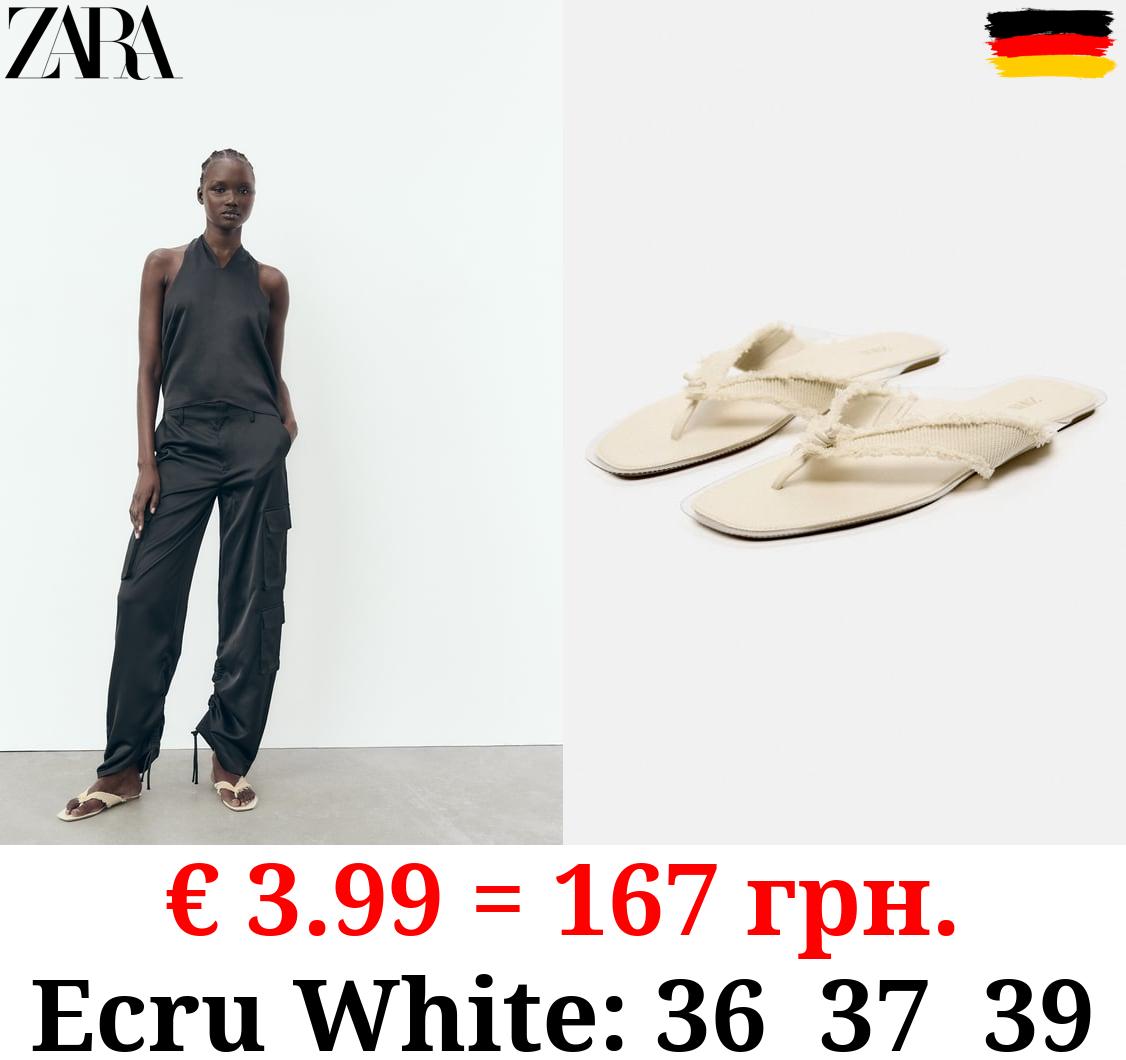 FRAYED FLAT SLIDER SANDALS