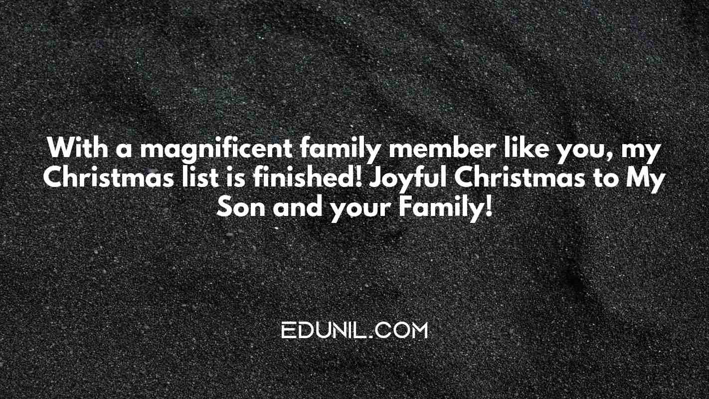 With a magnificent family member like you, my Christmas list is finished! Joyful Christmas to My Son and your Family! - 

