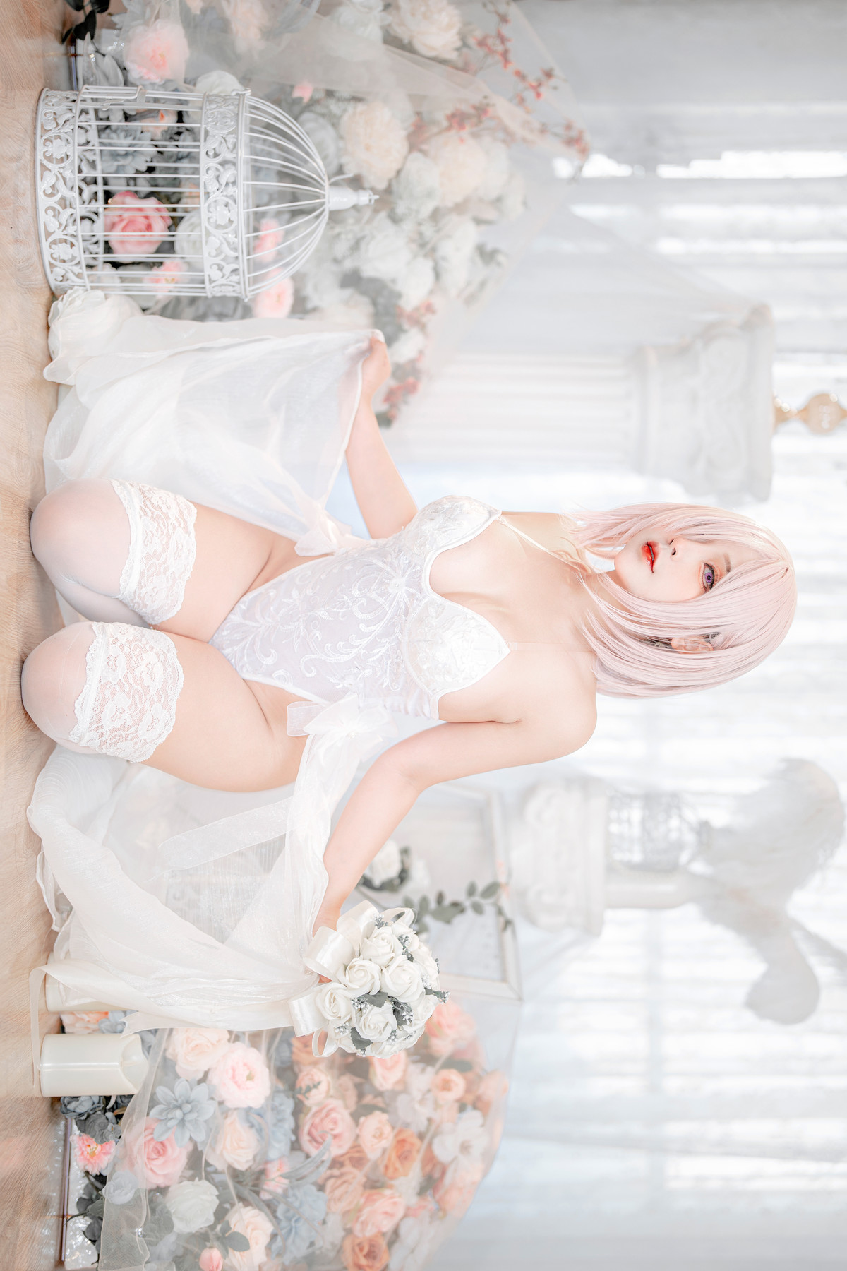 Cosplay SayoMomo小桃 Mashu White Lingerie Body Oi 6