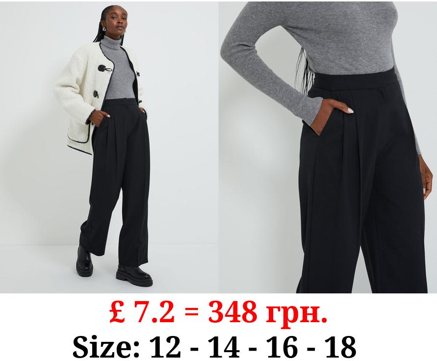 Black Pleated Wide Leg Trousers