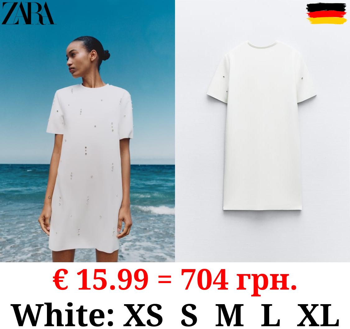 FAUX SUEDE DRESS WITH RHINESTONES