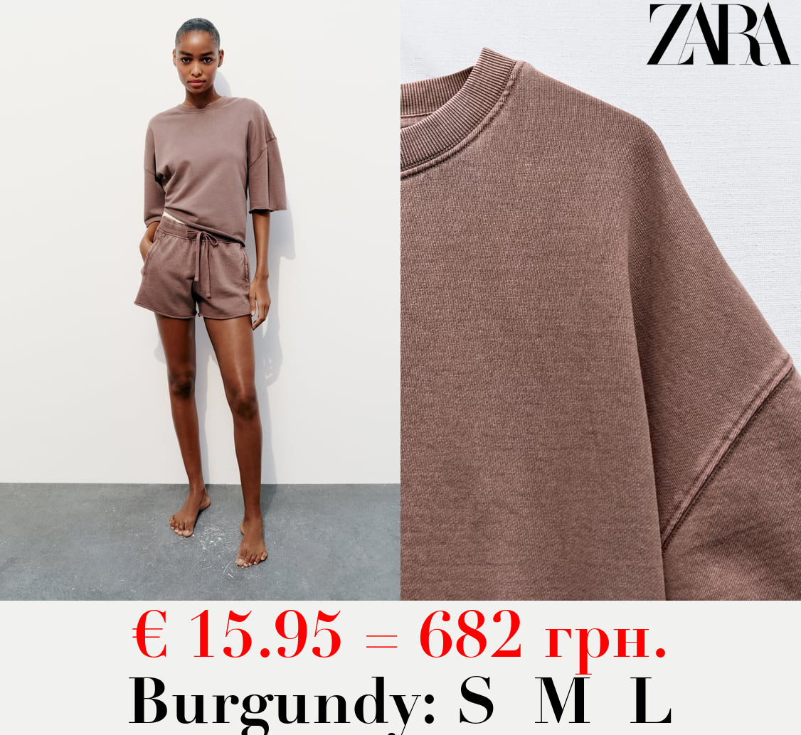 SHORT SLEEVE RIBBED PLUSH SWEATSHIRT