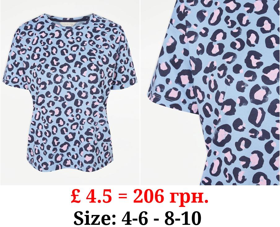 Blue Animal Print Pyjama T-Shirt