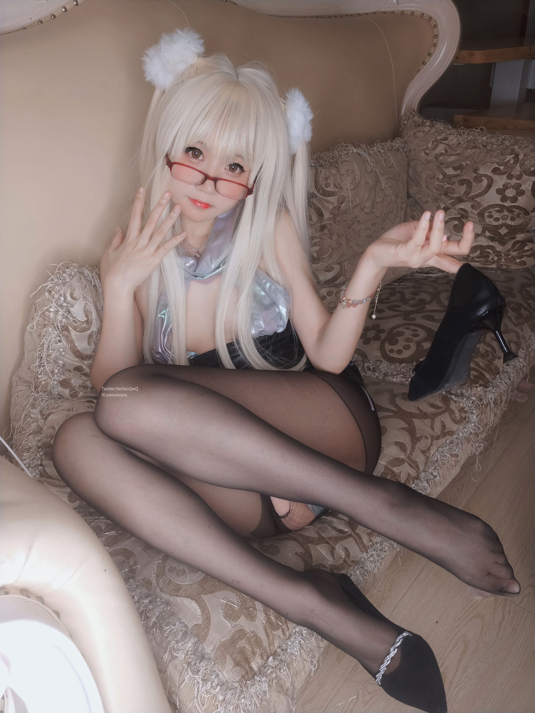 [福利COS]_萌妹子Coser摇摇乐yoyo_fantia_黑丝猫女-写真图集共102P 1