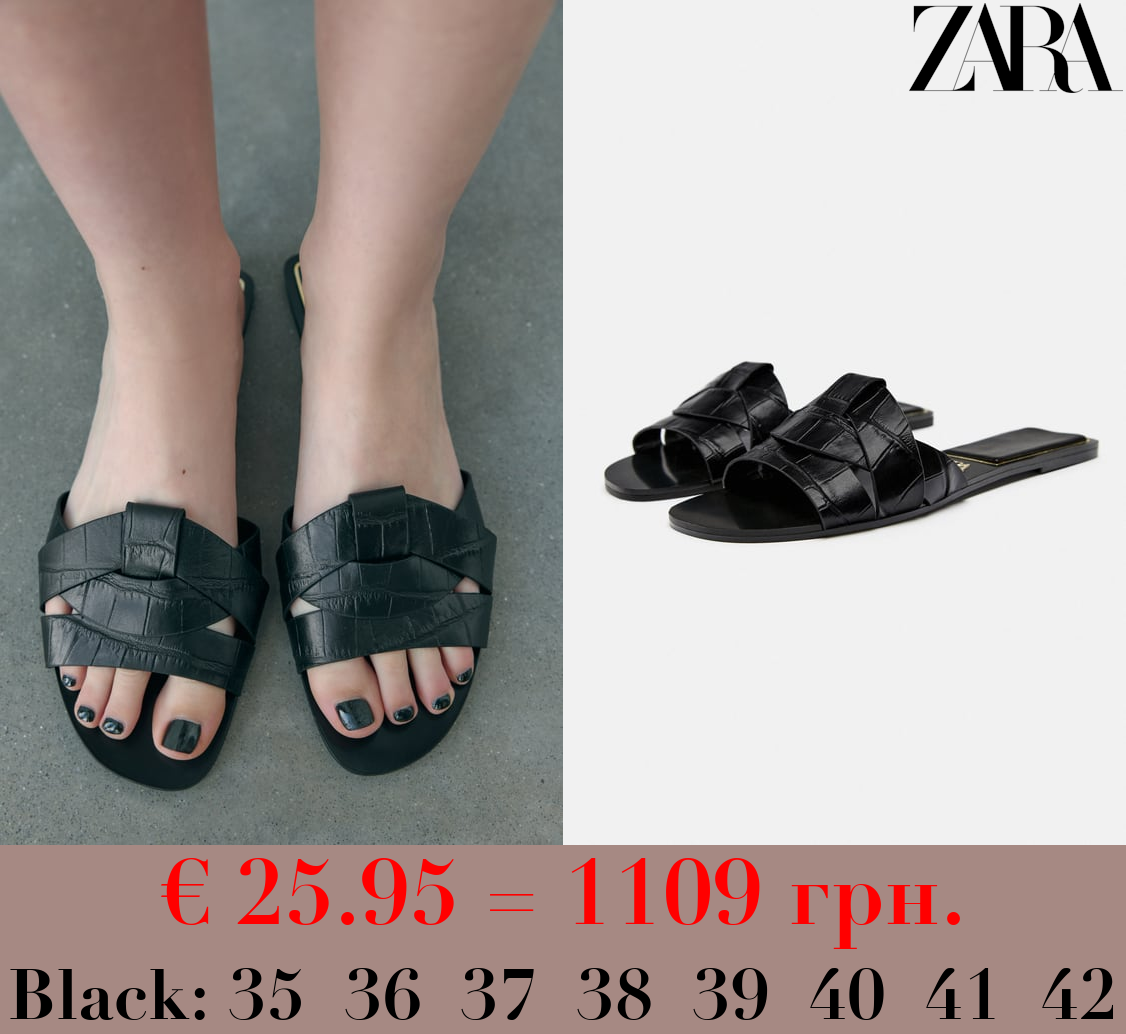 FLAT CRISS-CROSS LEATHER SLIDER SANDALS