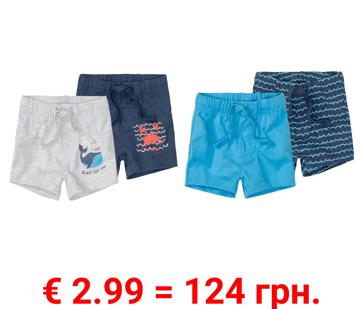 lupilu® Baby Jungen Shorts, 2 Stück, mit Bio-Baumwolle