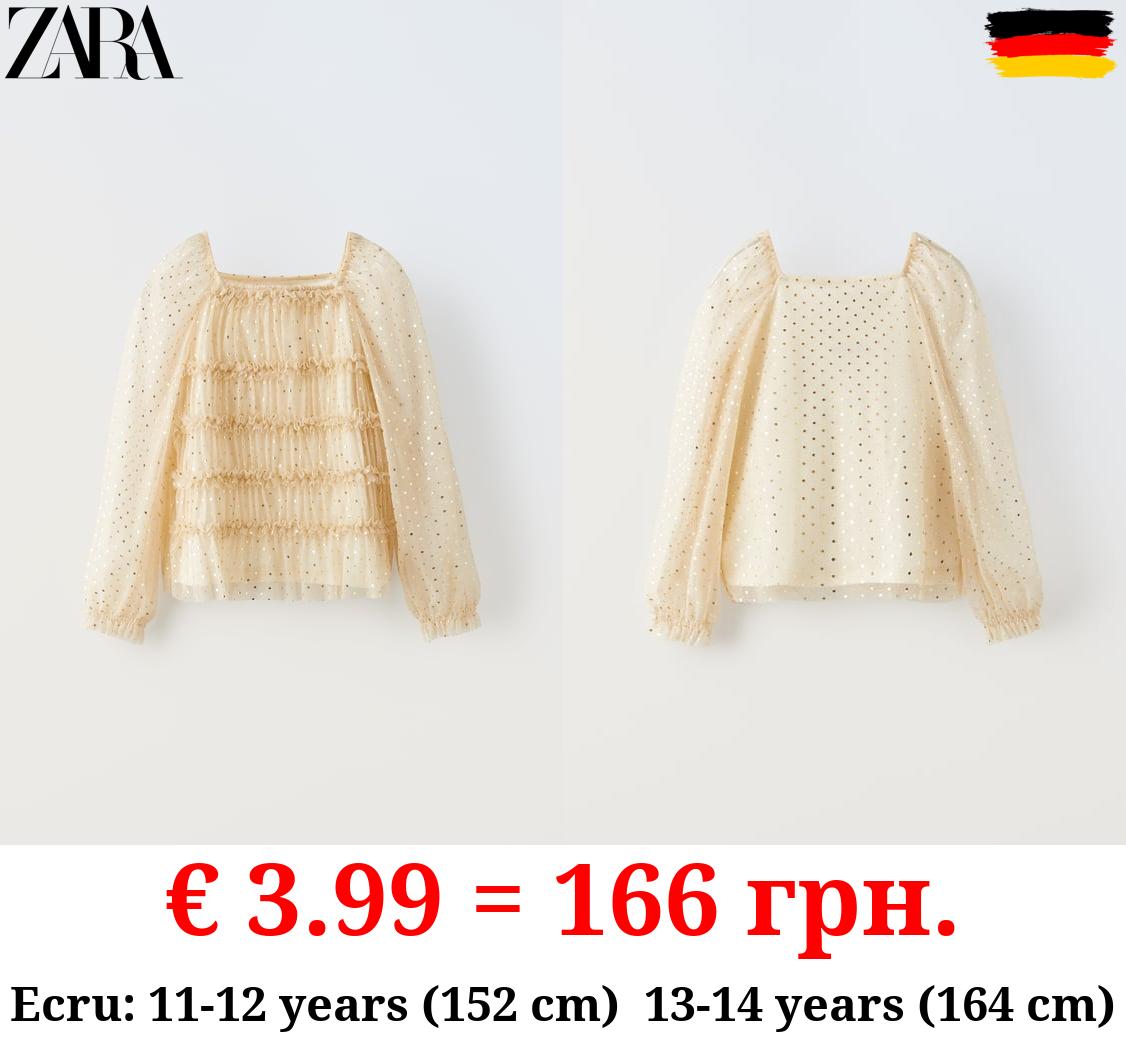 TULLE TOP WITH GOLDEN POLKA DOTS