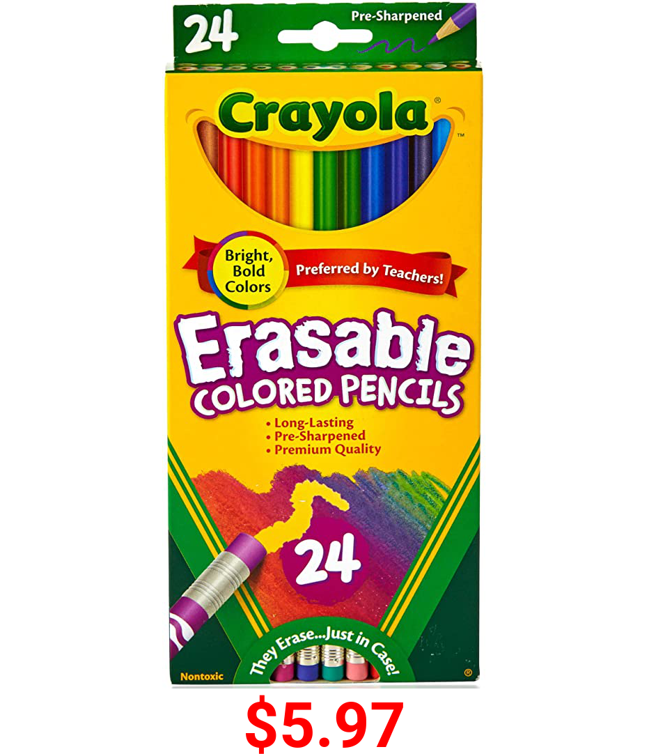 Crayola Erasable Colored Pencils, Kids At Home Activities, 24 Count, Assorted., Long