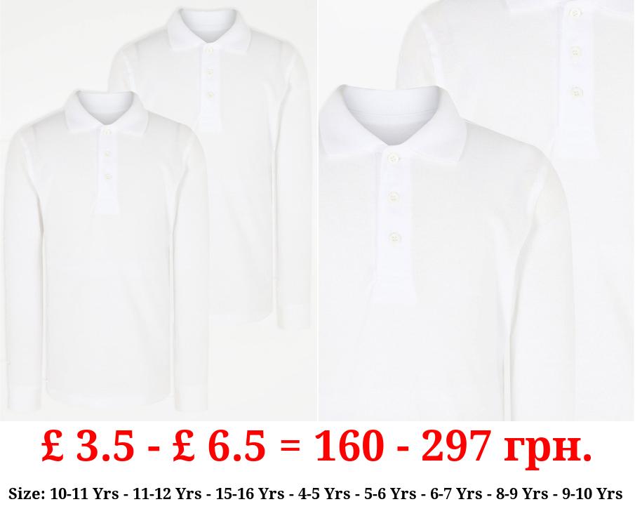 White Regular Fit Long Sleeve School Polo Shirts 2 Pack