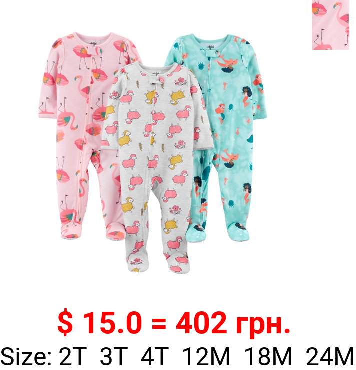 Child of Mine By Carter's Baby Girls & Toddler Girls 1-Piece Loose Fit Footed Pajamas, 3-Pack (12M-4T)