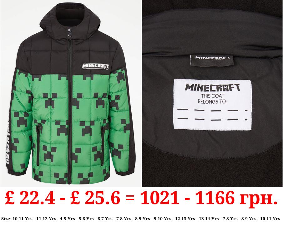 Minecraft Green Fleece Lined Padded Coat