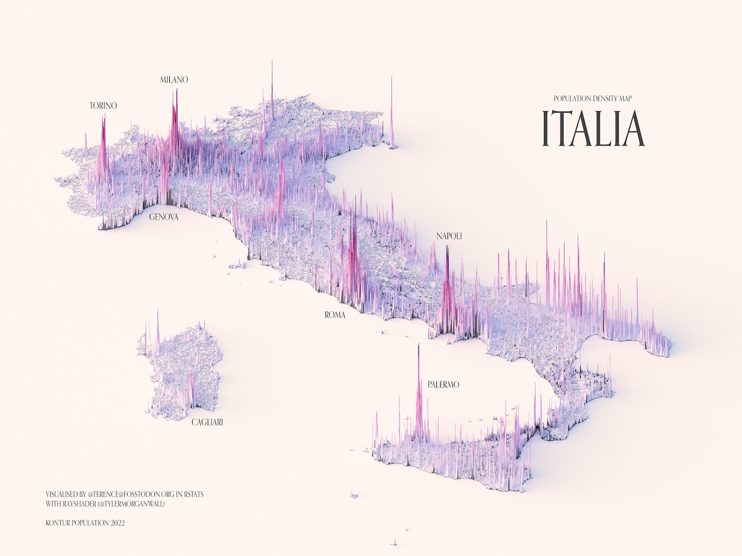 Visualizzazione dei modelli di densità della popolazione in Italia