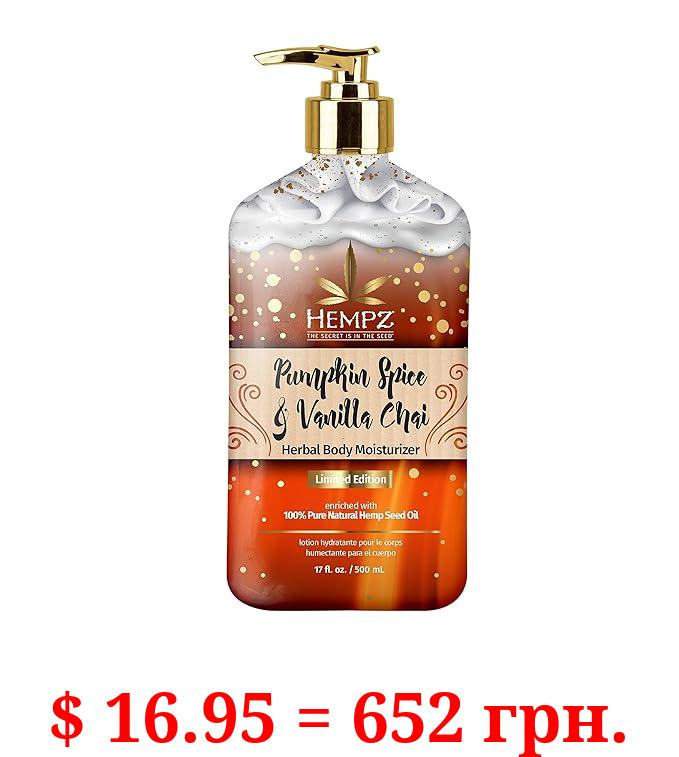 Limited Edition Pumpkin Spice & Vanilla Chai Herbal Moisturizing Body Lotion (17 oz) – Fall Scented for Women or Men with Dry or Sensitive Skin - Hydrating Moisturizer for Daily Radiance