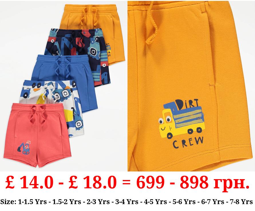 Digger Truck Sweat Shorts 5 Pack