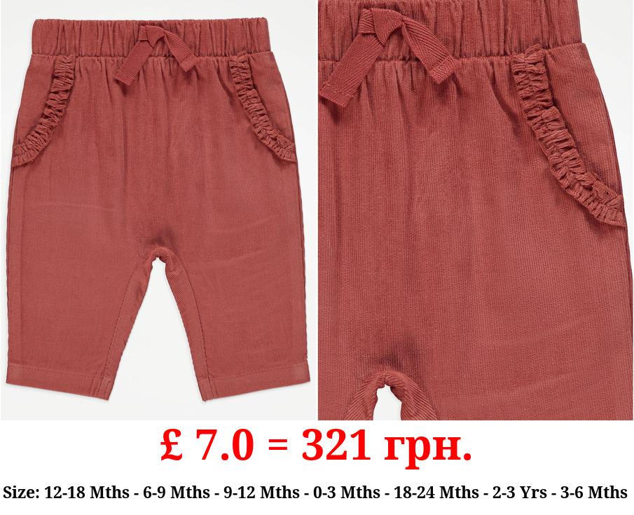 Rust Corduroy Frill Trim Pocket Trousers