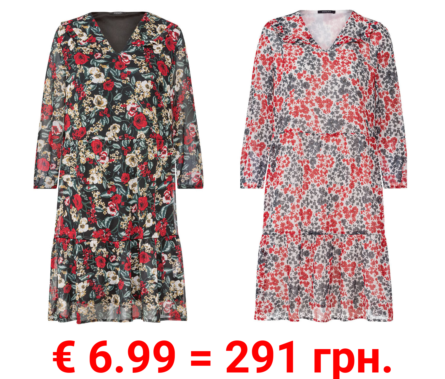 esmara® Damen Chiffonkleid, mit Rüschenbesatz