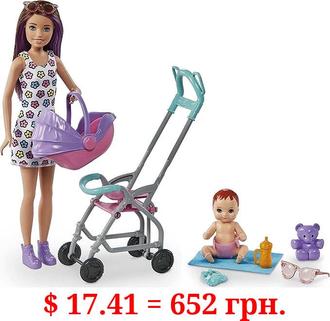 Barbie Skipper Babysitters Inc Playset with Doll, Stroller, Baby Doll & 5 Accessories, Remove Stroller Seat for Carrier