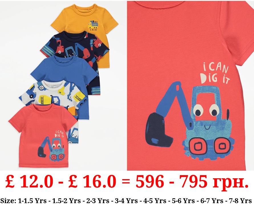 Digger Truck T-Shirts 5 Pack