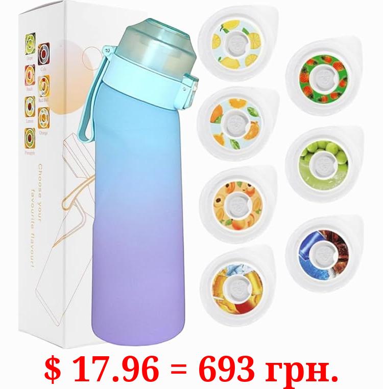 Mskacbfh Sports Air Water Bottle BPA Free Starter Up Set Drinking Bottles, 650 ml Fruit Fragrance Water Bottle, with 7 Flavour Pods%0 Sugar Water Cups, for Kids Outdoor Gift (Gradient Blue+7 Pod)