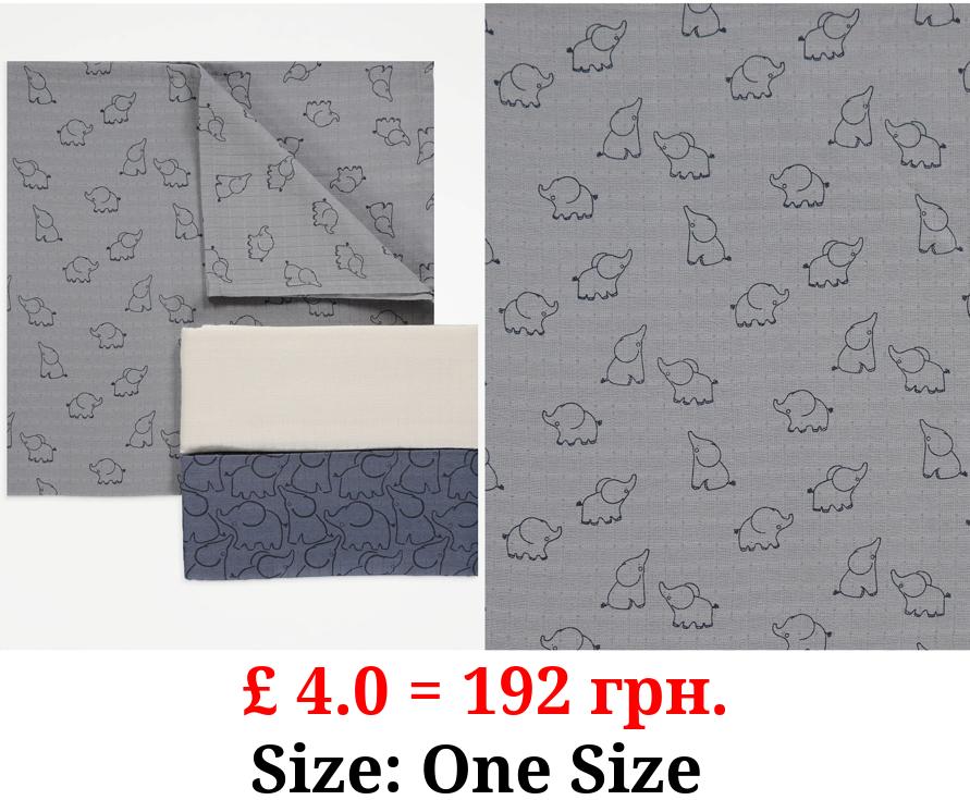 Elephant Muslin Cloths 3 Pack