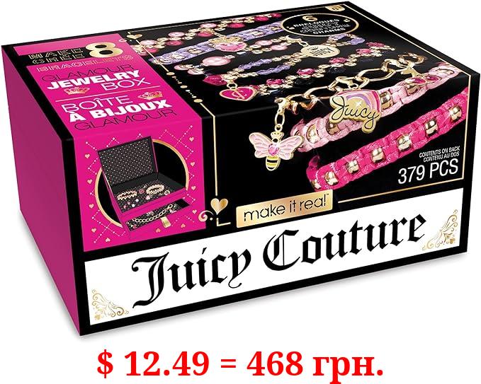Make It Real - Juicy Couture Glamour Box Jewelry Set - Jewelry Box & Charm Bracelet Making Kit for Girls & Teens - Friendship Bracelet Kit with Beads, Chains, Charms & Jewelry Storage Box - Ages 8+