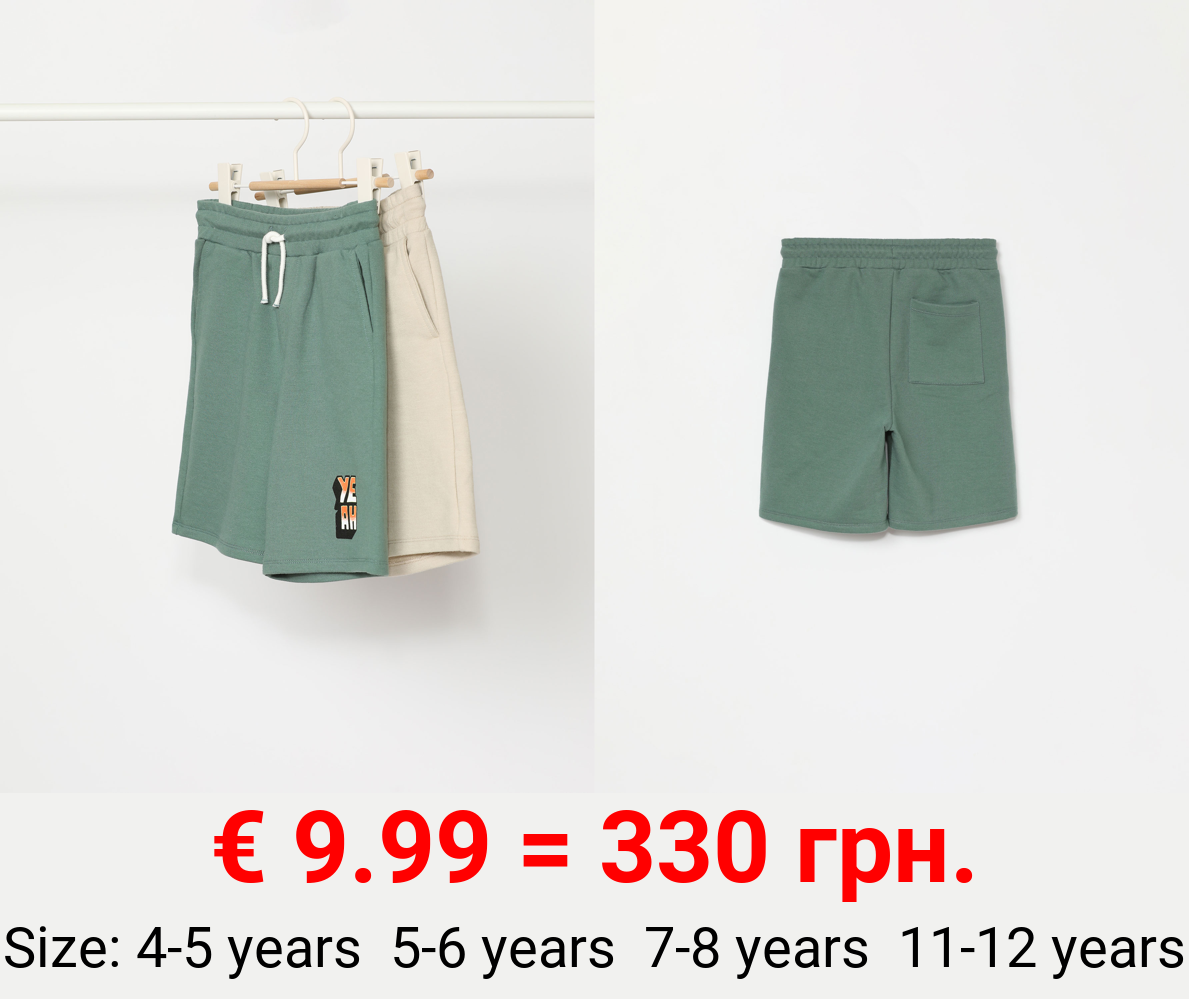 2-Pack of plain and slogan printed Bermuda shorts