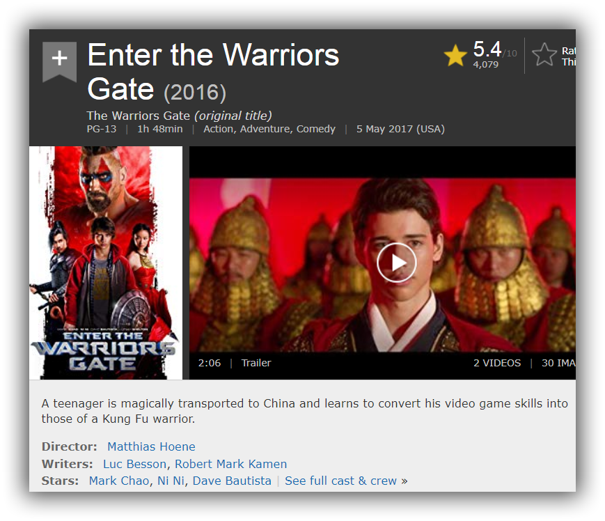 review of enter the warriors gate