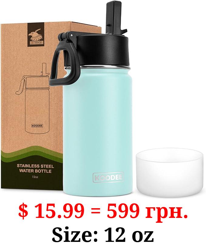 koodee Water Bottle with Straw -12 oz Stainless Steel Double Wall Vacuum Insulated Water Bottle BPA Free Wide Mouth for School (Baby Blue)